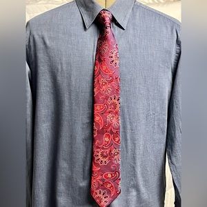 ETON Men’s 100% Silk Iridescent Red and Blue Paisley Necktie | Made in Italy